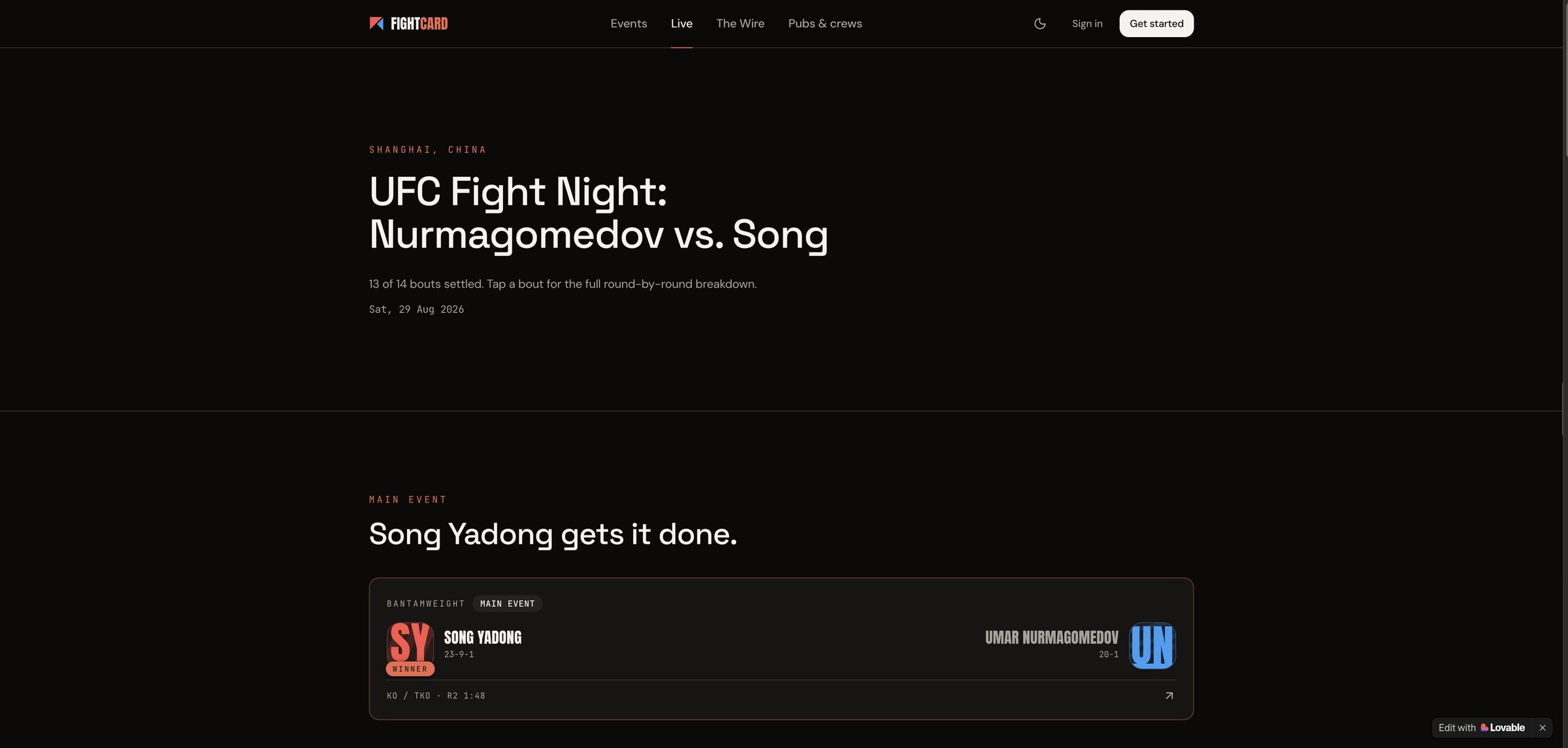 FightCard live tracker: round-by-round UFC stats and commentary