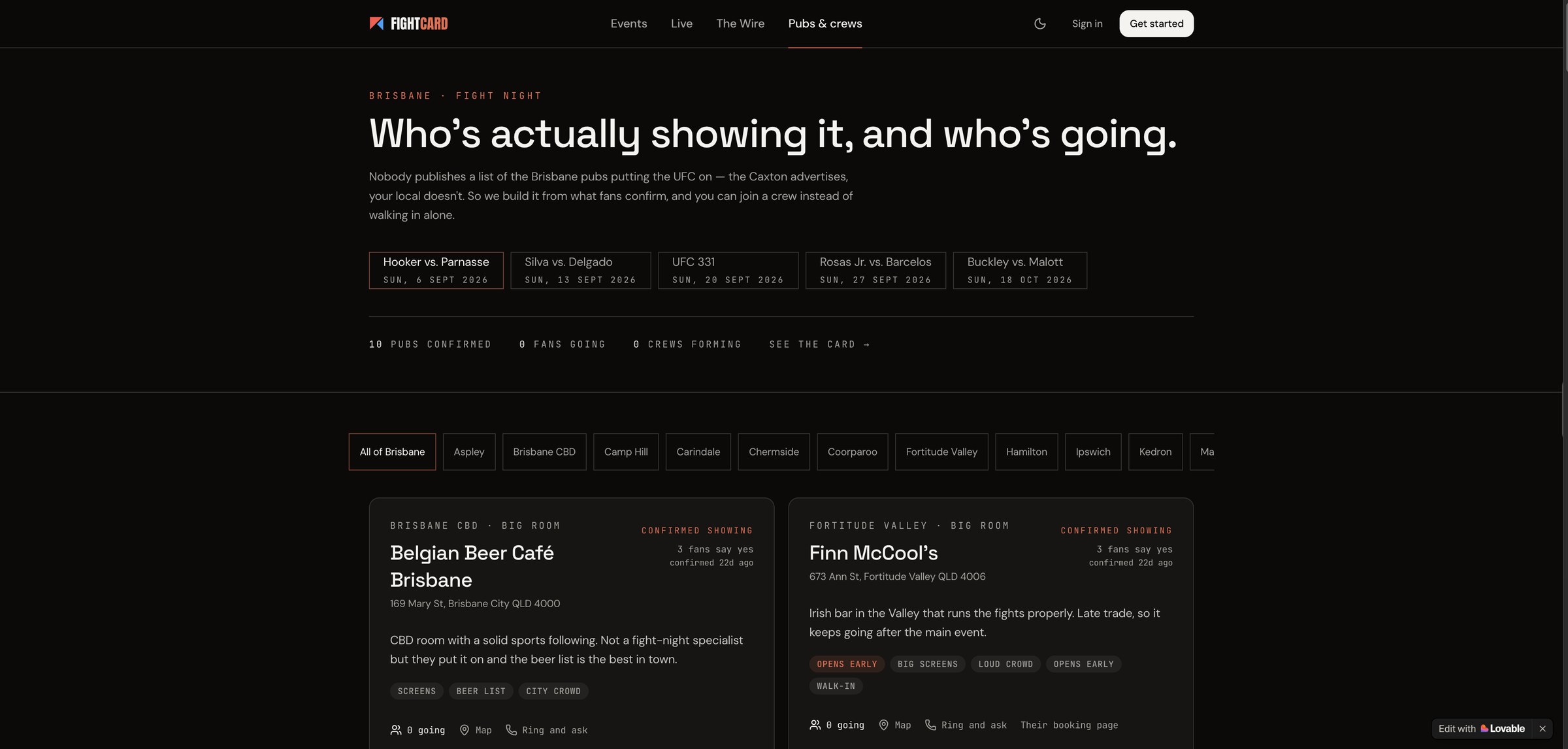 FightCard pubs: Brisbane venues confirmed showing the UFC