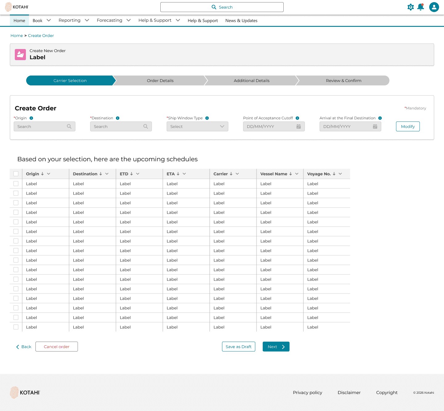 Create Order form hazardous goods logic